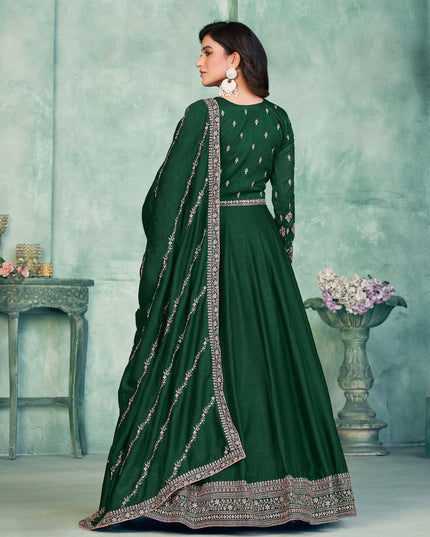 Bottle Green Art Silk Embroidered Anarkali Dress