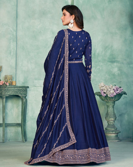 Navy Blue Art Silk Embroidered Anarkali Dress
