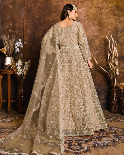 Dusty Grey Net Embroidered Designer Anarkali Suit