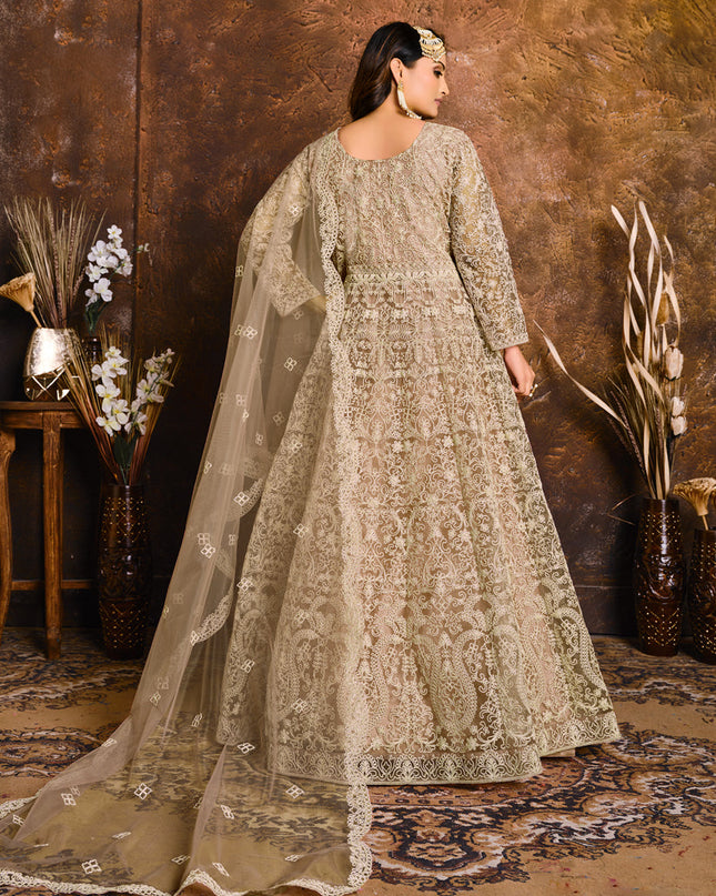 Dusty Grey Net Embroidered Designer Anarkali Suit