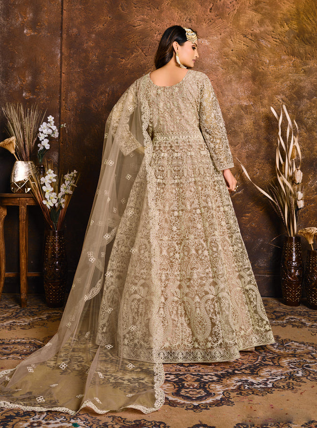 Dusty Grey Net Embroidered Designer Anarkali Suit