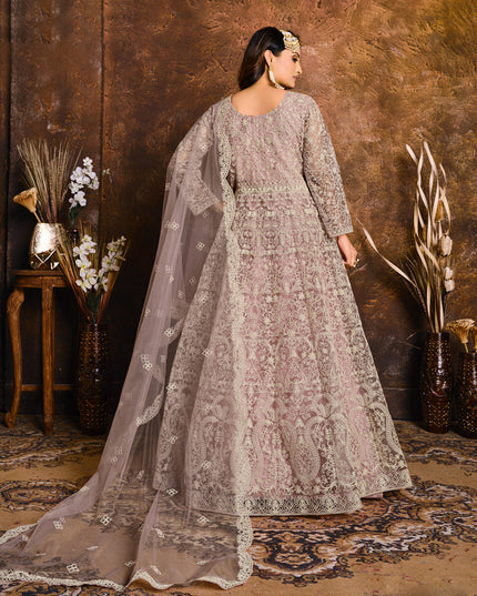 Lilac Net Embroidered Designer Anarkali Suit