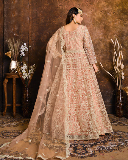 Blush Pink Net Embroidered Designer Anarkali Suit