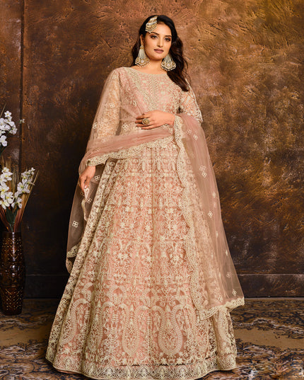 Blush Pink Net Embroidered Designer Anarkali Suit