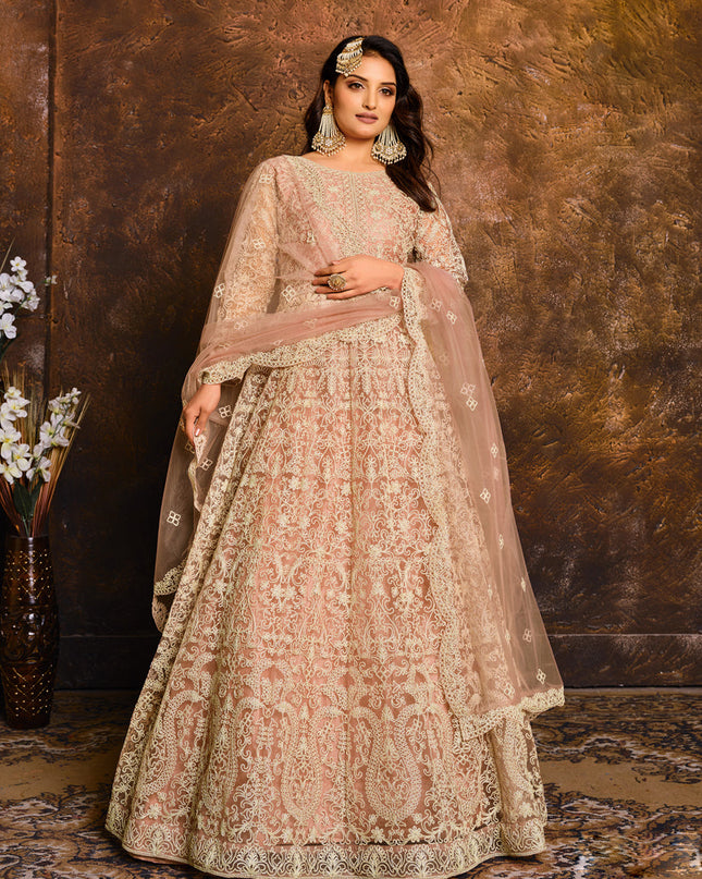 Blush Pink Net Embroidered Designer Anarkali Suit