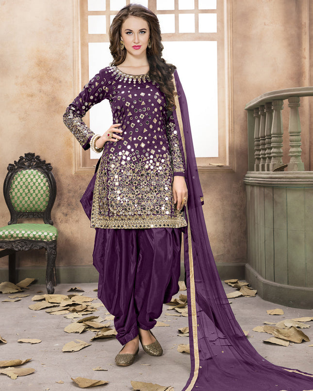 Wine Mirror Work Patiala Suit