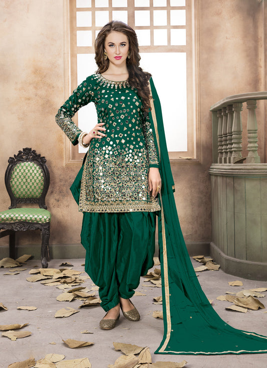 Emerald Green Mirror Work Patiala Suit
