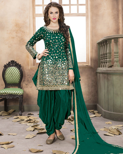 Emerald Green Mirror Work Patiala Suit