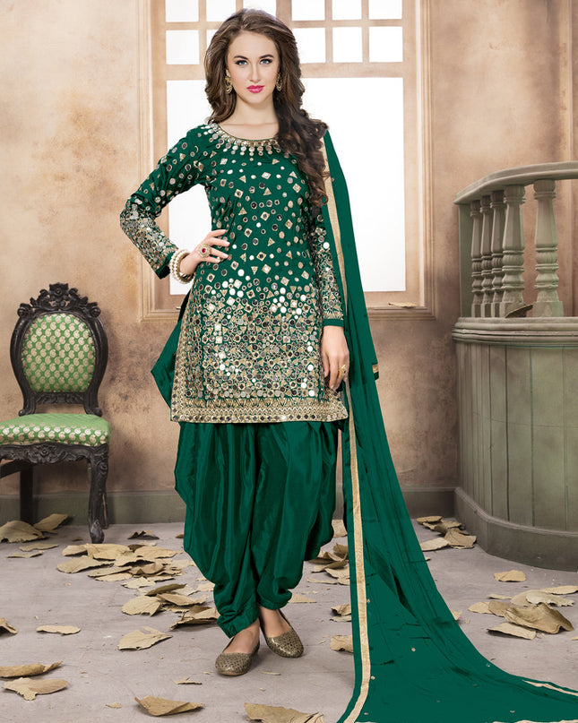 Emerald Green Mirror Work Patiala Suit