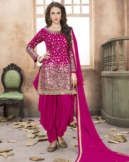 Rani Pink Mirror Work Patiala Suit