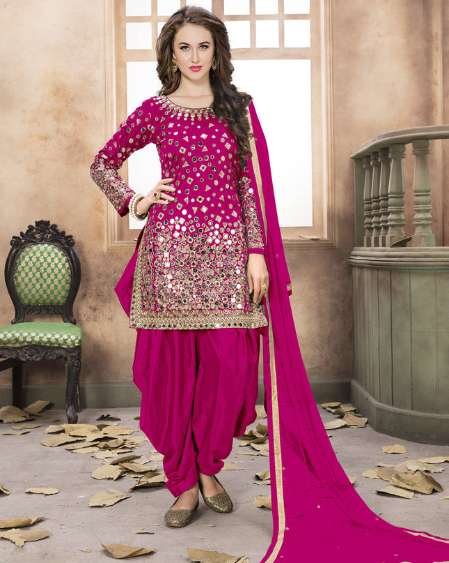 Rani Pink Mirror Work Patiala Suit
