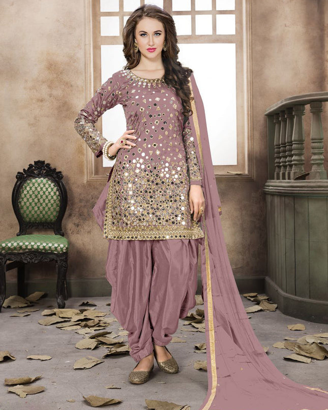 Mauve Mirror Work Patiala Suit
