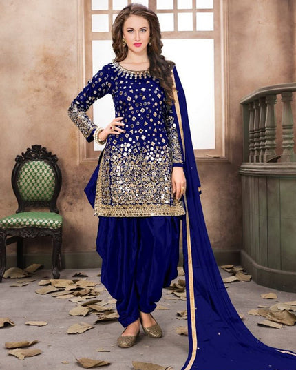 Royal Blue Mirror Work Patiala Suit
