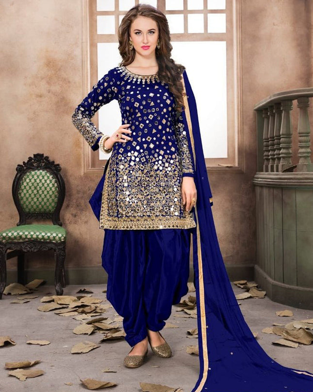 Royal Blue Mirror Work Patiala Suit