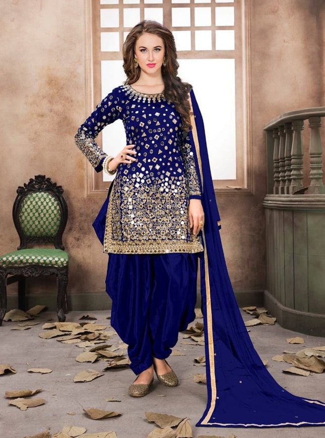 Royal Blue Mirror Work Patiala Suit