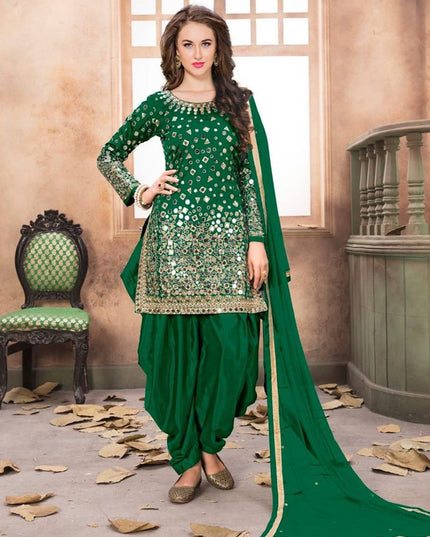 Bottle Green Mirror Work Patiala Suit