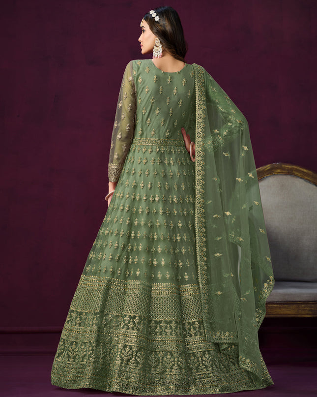 Sage Green Net Embroidered Anarkali Dress