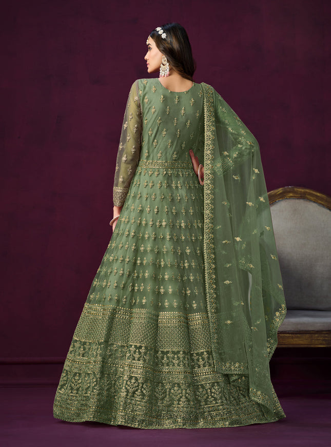 Sage Green Net Embroidered Anarkali Dress