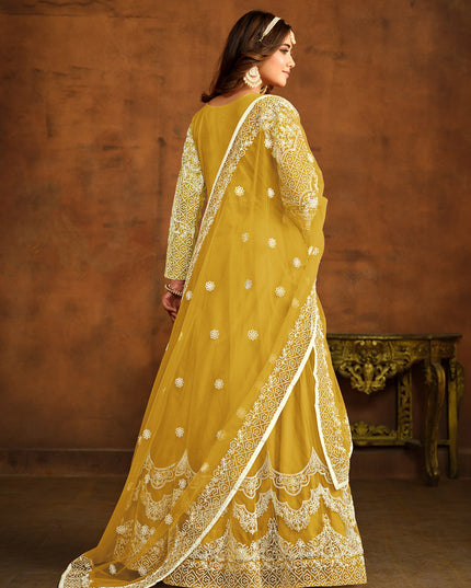 Maize Yellow Net Embroidered Anarkali Dress