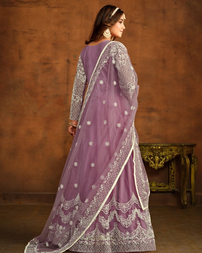 Mauve Net Embroidered Anarkali Dress