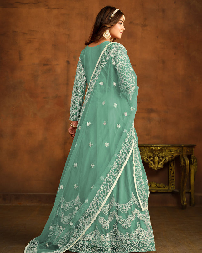 Mint Net Embroidered Anarkali Dress