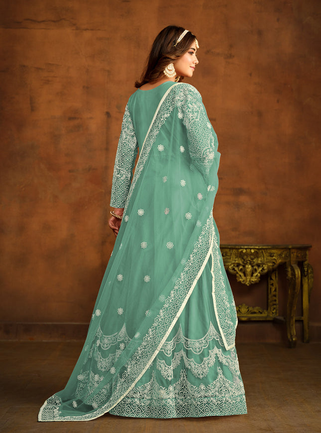 Mint Net Embroidered Anarkali Dress