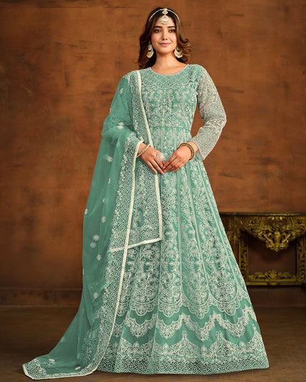 Mint Net Embroidered Anarkali Dress