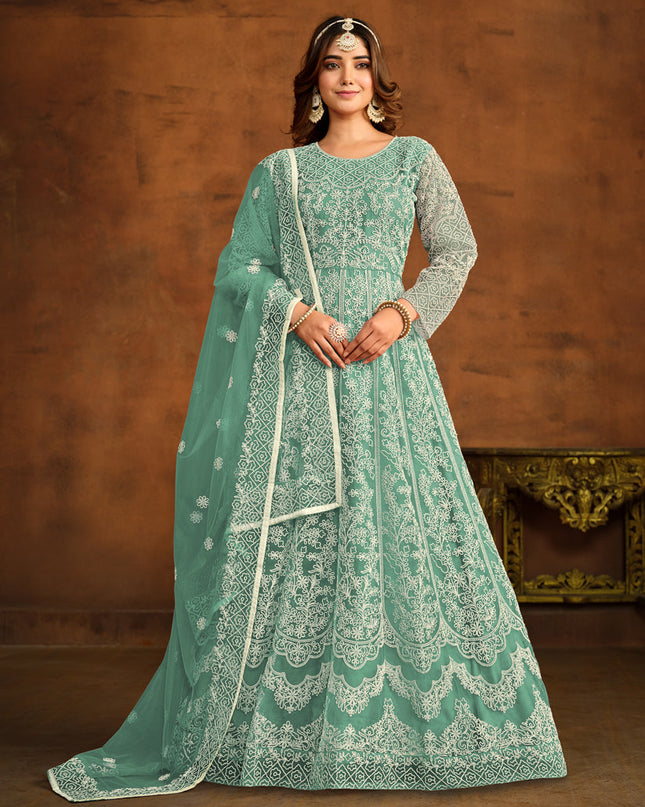Mint Net Embroidered Anarkali Dress
