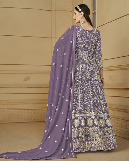 Mauve Faux Georgette Embroidered Anarkali Suit