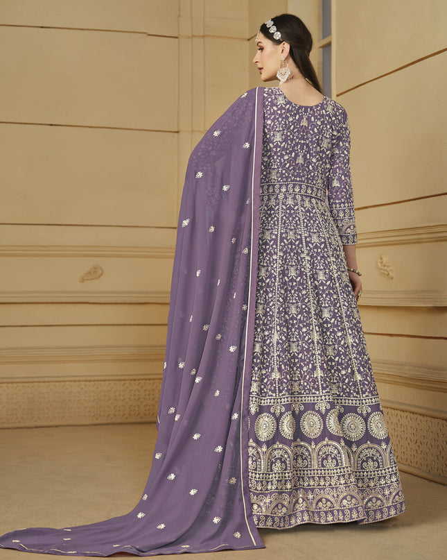 Mauve Faux Georgette Embroidered Anarkali Suit