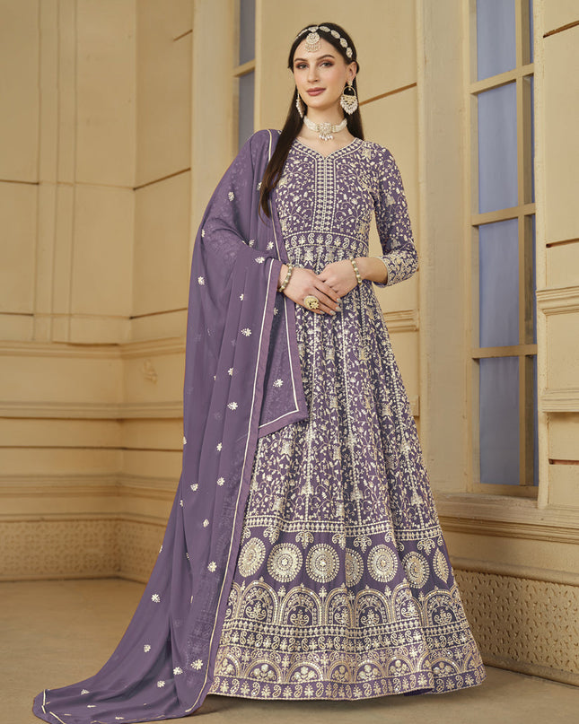 Mauve Faux Georgette Embroidered Anarkali Suit