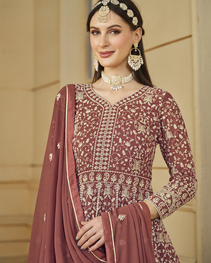 Rose Taupe Faux Georgette Embroidered Anarkali Suit