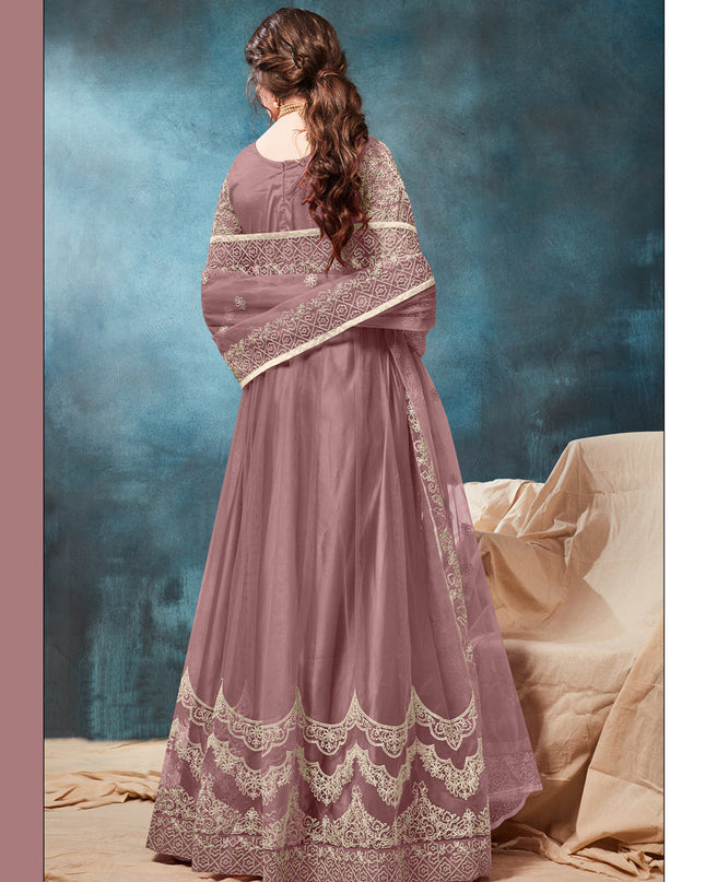 Mauve Net Embroidered Anarkali Suit