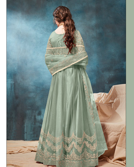 Teal Mint Net Embroidered Anarkali Suit