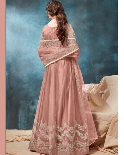 Old Rose Net Embroidered Anarkali Suit