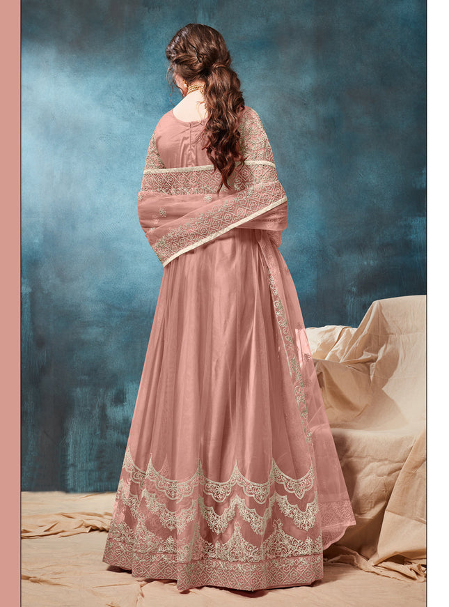 Old Rose Net Embroidered Anarkali Suit