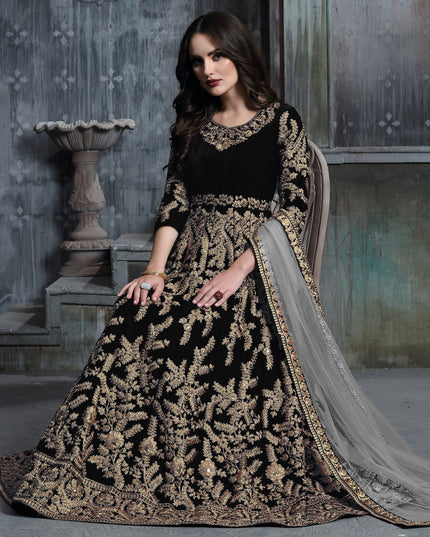 Black Velvet Embroidered Anarkali Suit