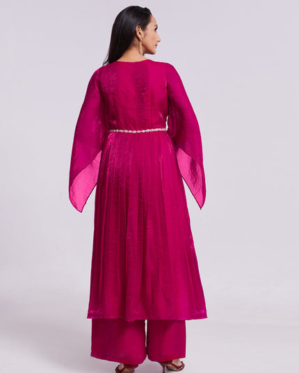 Raspberry Pink Pure Organza Kurta with Palazzo