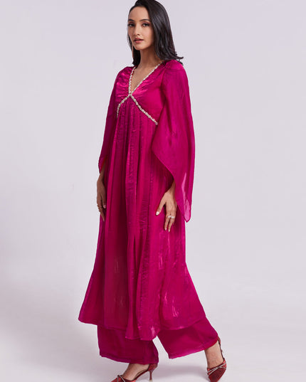 Raspberry Pink Pure Organza Kurta with Palazzo