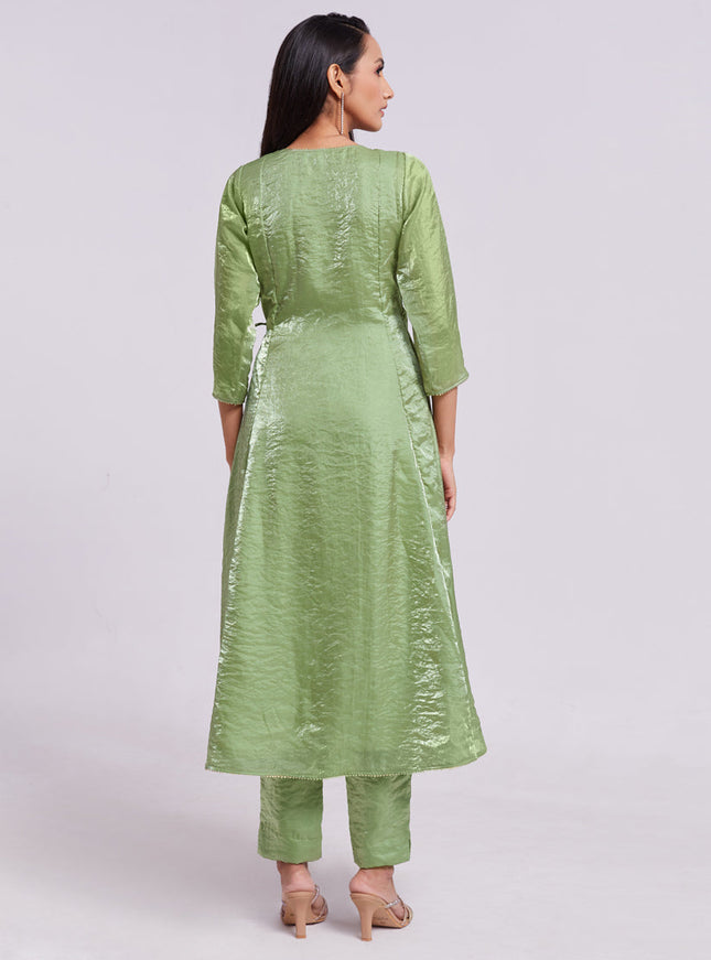 Pistachio Green Pure Organza Kurta with Pant