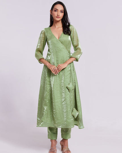 Pistachio Green Pure Organza Kurta with Pant