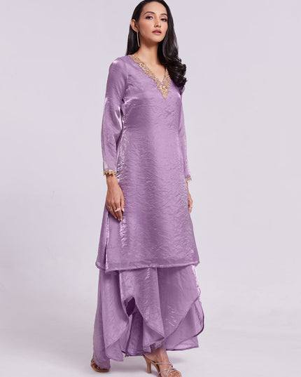 Lilac Pure Organza Kurta with Palazzo