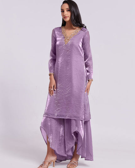 Lilac Pure Organza Kurta with Palazzo