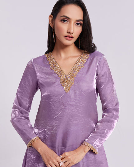 Lilac Pure Organza Kurta with Palazzo