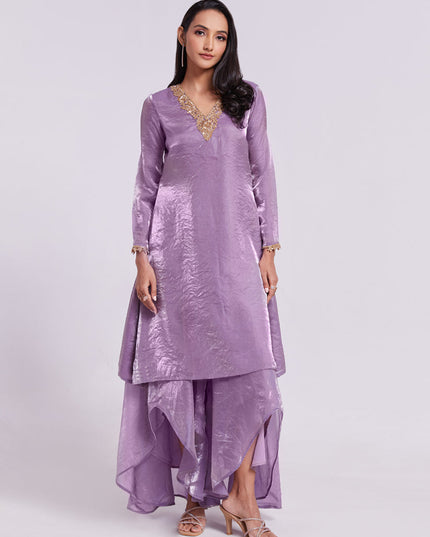 Lilac Pure Organza Kurta with Palazzo