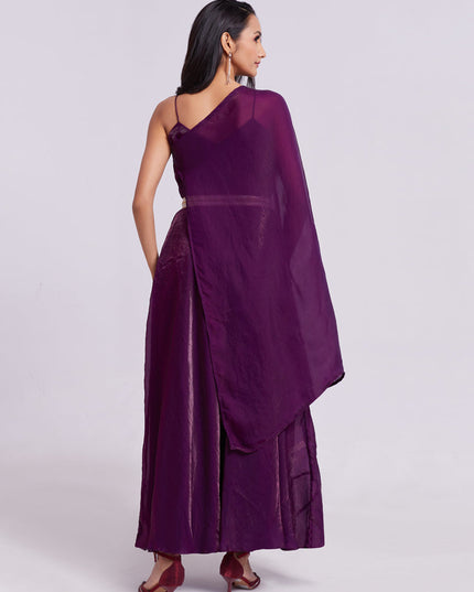 Wine Pure Organza Gown for Party Wear