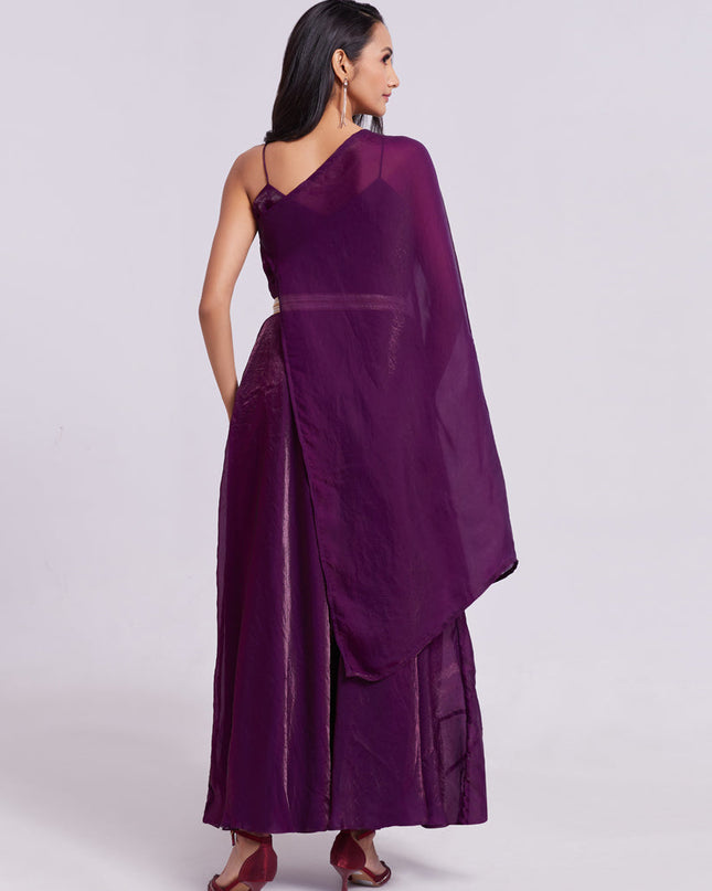 Wine Pure Organza Gown for Party Wear