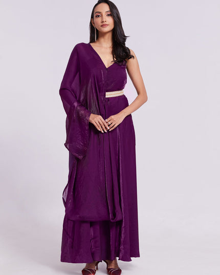 Wine Pure Organza Gown for Party Wear