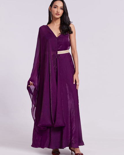 Wine Pure Organza Gown for Party Wear