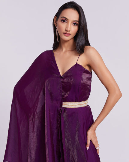 Wine Pure Organza Gown for Party Wear